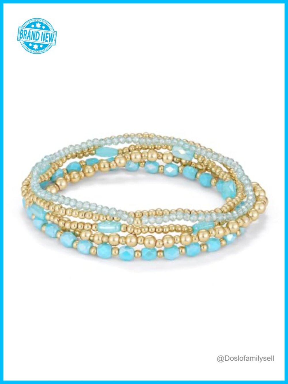 14K Gold Plated Stackable Beaded Stretch Bracelet Set Boho Layered Acrylic &